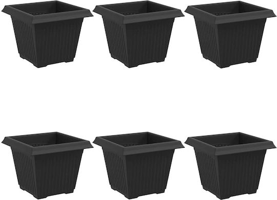 vidaXL Set of 6 Plastic Black Flower Pots 33x26cm