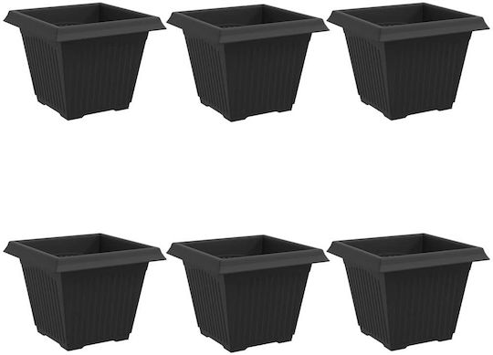 vidaXL Set of 6 Plastic Flower Pots Black 38x30cm