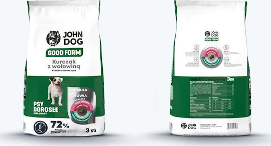 John Dog Good Form 3kg Trockenfutter für Erwachsene Hunde Kleine Rassen mit Huhn und Rindfleisch