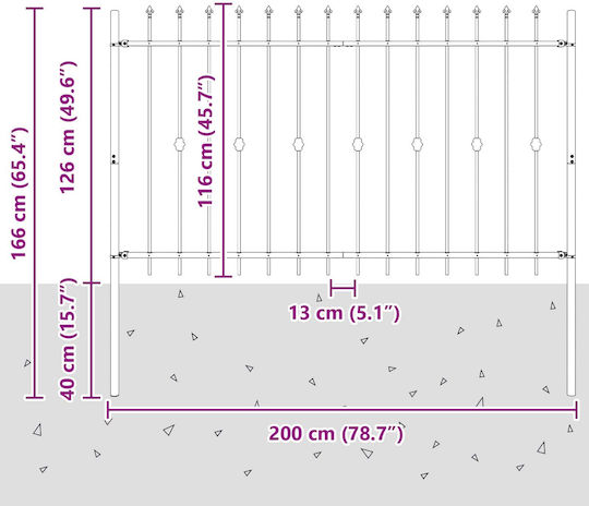 vidaXL Metallic Fence Grilles with Spears in Black Colour 1.3x2m