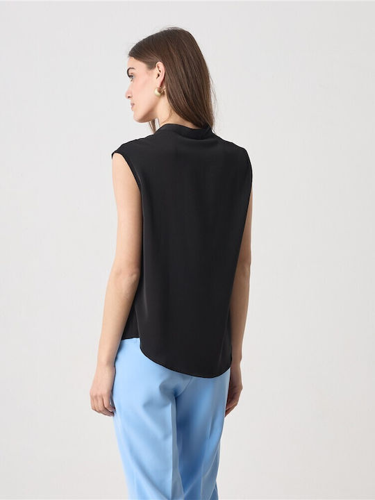 Women's Sleeveless Blouse with V Neckline Black