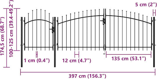 vidaXL Метална Врата за Ограда с копиями в Черен Цвят 1.75x4.0m