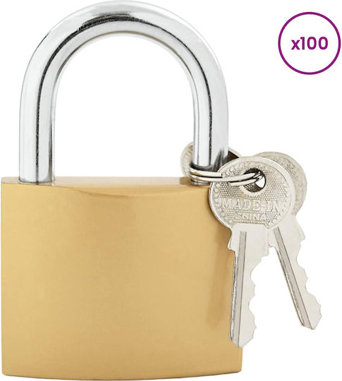 vidaXL Brass Padlock Lengthened with Key 91mm