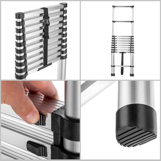 Kadax Scară Telescopică din Aluminiu Simplă cu 11 Trepte Înălțime Maximă 3.2m