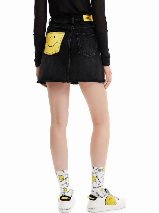 Fustă Mini Talie Înaltă Din Denim Neagră
