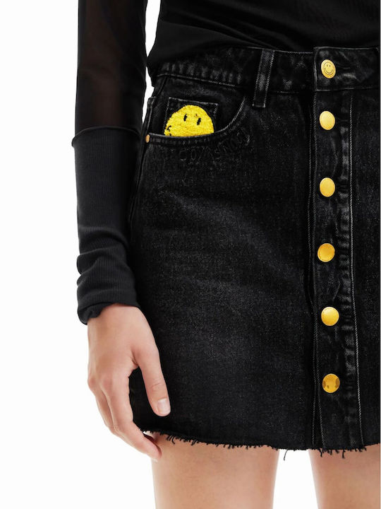 Fustă Mini Talie Înaltă Din Denim Neagră