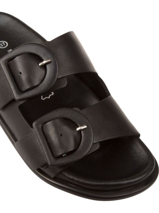 Deri Damen Flache Sandalen Schwarz