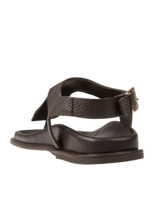 Leather Women's Flat Sandals Brown