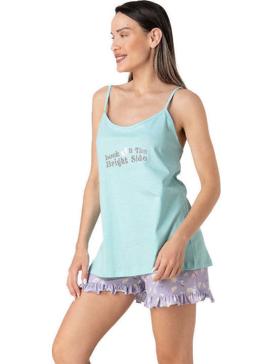 Relax Lingerie Καλοκαιρινό Γυναικείο Σετ Πιτζάμας Βαμβακερό Τιρκουάζ