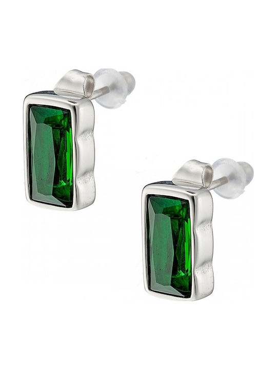 Verorama Steel Earrings with Green Stones