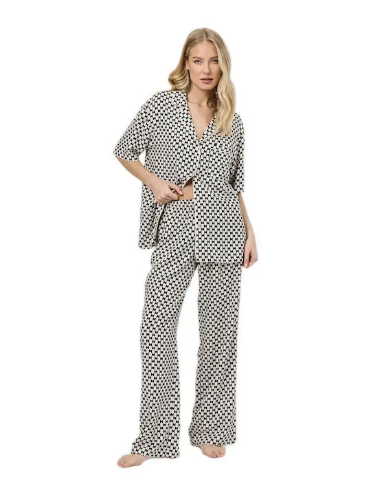 Aruelle Summer Women's Pyjama Set Beige-Black