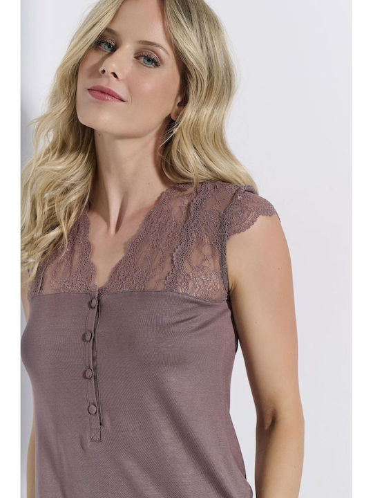 Jeannette Lingerie Καλοκαιρινό Γυναικείο Σετ Πιτζάμας Mocha