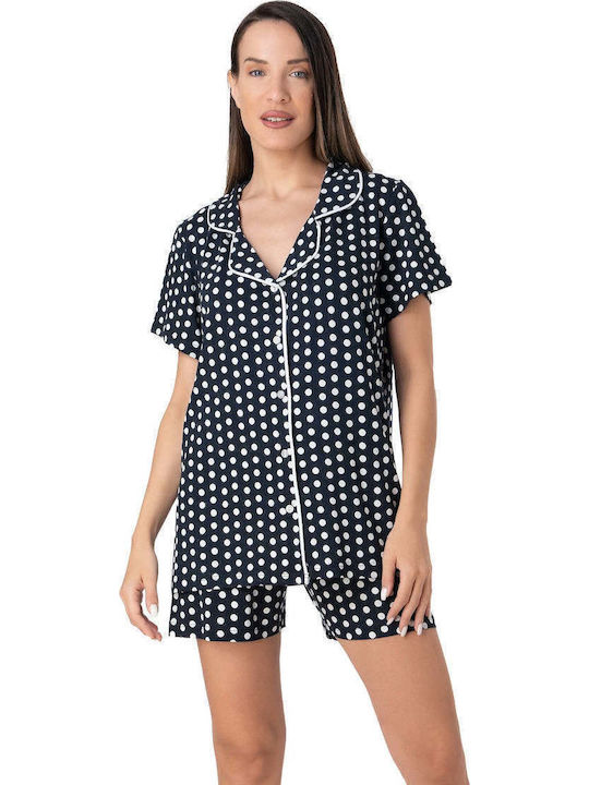 Relax Lingerie Καλοκαιρινό Γυναικείο Σετ Πιτζάμας Navy Μπλε