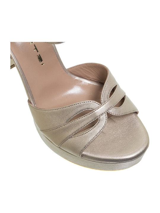 Damen Sandalen Gold Leder