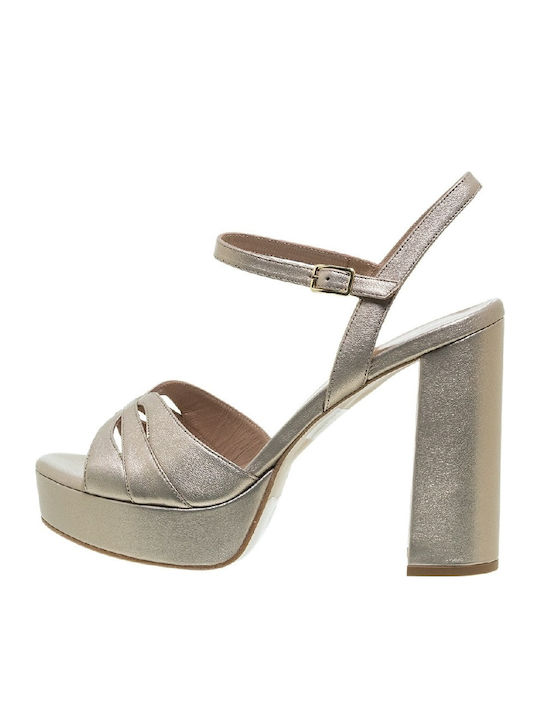 Damen Sandalen Gold Leder