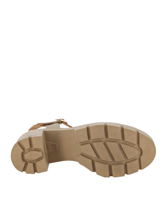 Leather Heels With Medium Beige Heel