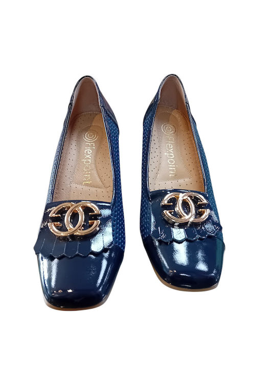 Leder Pumps mit Chunky Mittelhohem Absatz Blau 696MT
