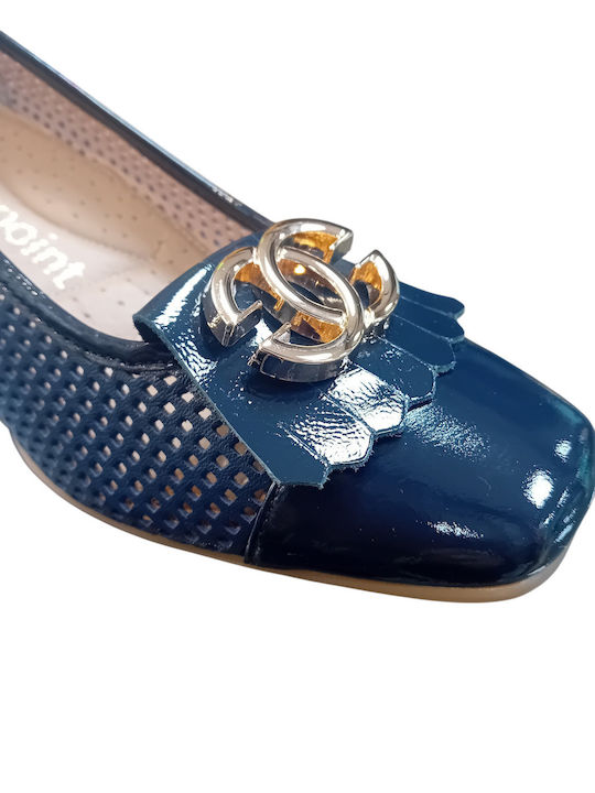 Leder Pumps mit Chunky Mittelhohem Absatz Blau 696MT