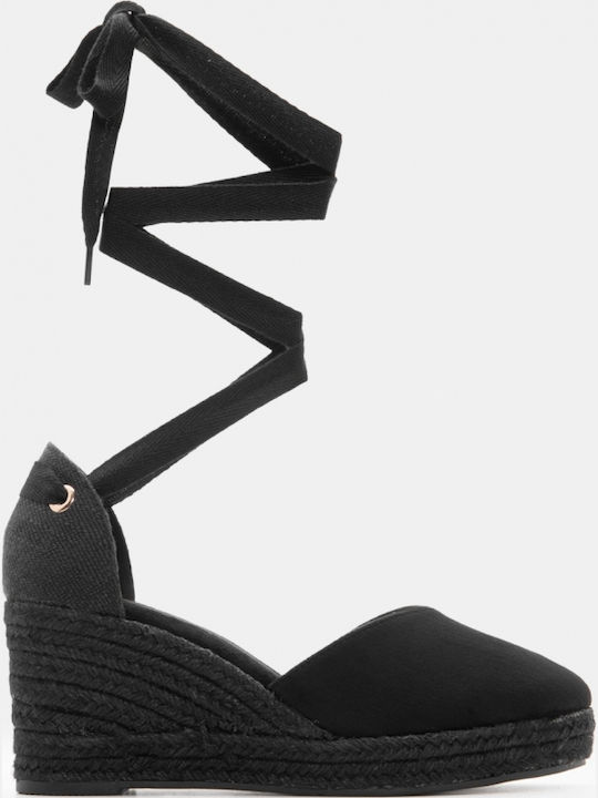 Sommer Damenplattformen im Stil Espadrilles Schwarz