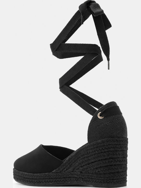 Sommer Damenplattformen im Stil Espadrilles Schwarz