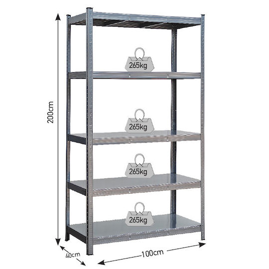 Bulle Ραφιέρα Dexion Γαλβανιζέ 100x40x200εκ. με 5 Ράφια Συνολικής Αντοχής 260kg