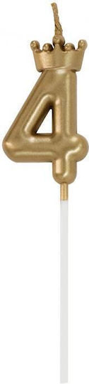 Candle Number 4 Crown Champagne Gold 6 Cm