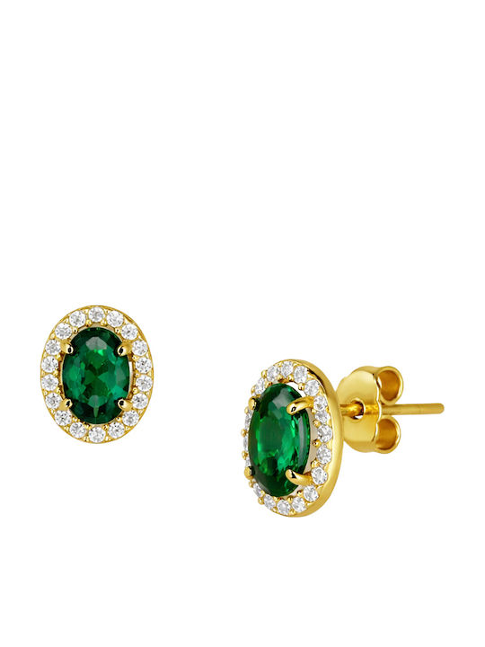Gold Stud Earrings with Green Stones