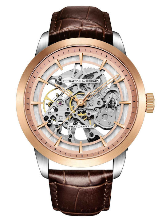 Pagani Design Ceas Barbatesc 43mm Automat cu Curea din Piele Aurie