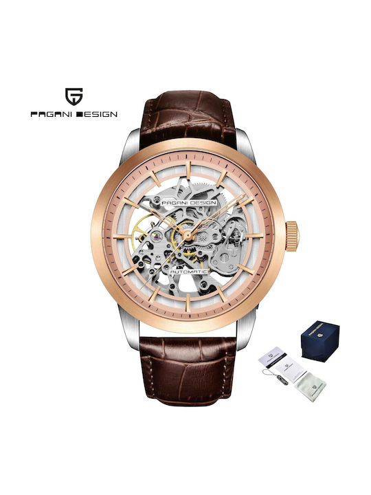 Pagani Design Ceas Barbatesc 43mm Automat cu Curea din Piele Aurie