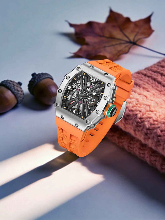Pagani Design Ceas Barbatesc 42mm Cu Baterie Cu Curea Din Cauciuc Portocaliu