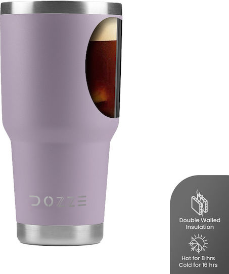 Dozze Ποτήρι Θερμός Ανοξείδωτο / Πλαστικό BPA Free 887ml Mauve Purple με Λαβή και Καλαμάκι
