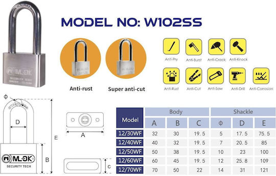Steel Lengthened Padlock with Key
