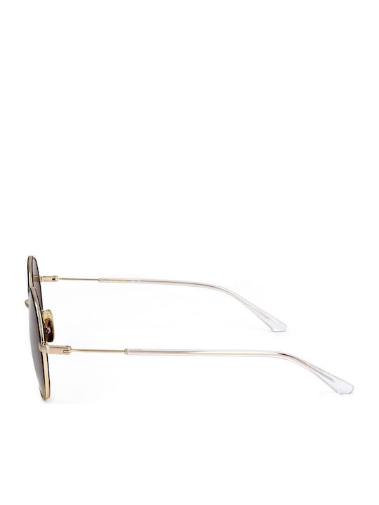 Sandro Unisex Sunglasses With Gold Frame And Brown Lens