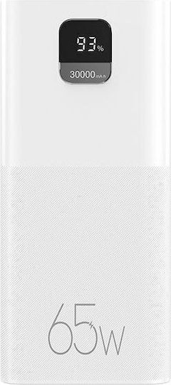 Usams PB68 Power Bank 30000mAh 65W με 2 Θύρες USB-A και Θύρα USB-C Power Delivery / Quick Charge Λευκό
