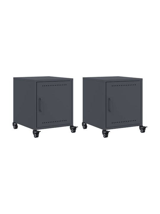 Metal Bedside Tables Grey Set of 2 36x39x43.5cm