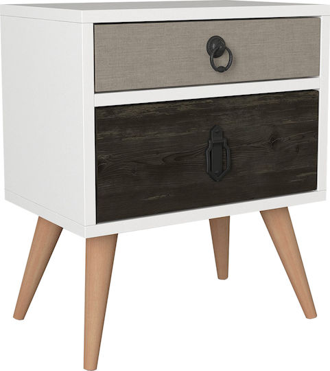 Kimolos Wooden White Natural Brown Bedside Table 52x30x45cm Kimolos Wooden White Natural Brown Bedside Table 52x30x45cm