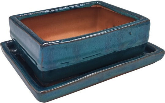 Ceramic Light Blue Flower Pot with Saucer 15x11x5cm