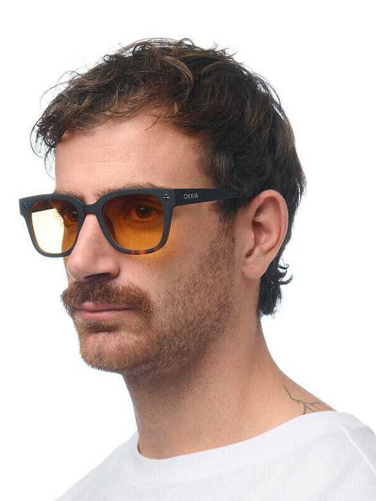 Okkia Giovanni Unisex Sonnenbrillen mit Horn umrandeten Rahmen Havana Schwarz Verlaufsfarbe