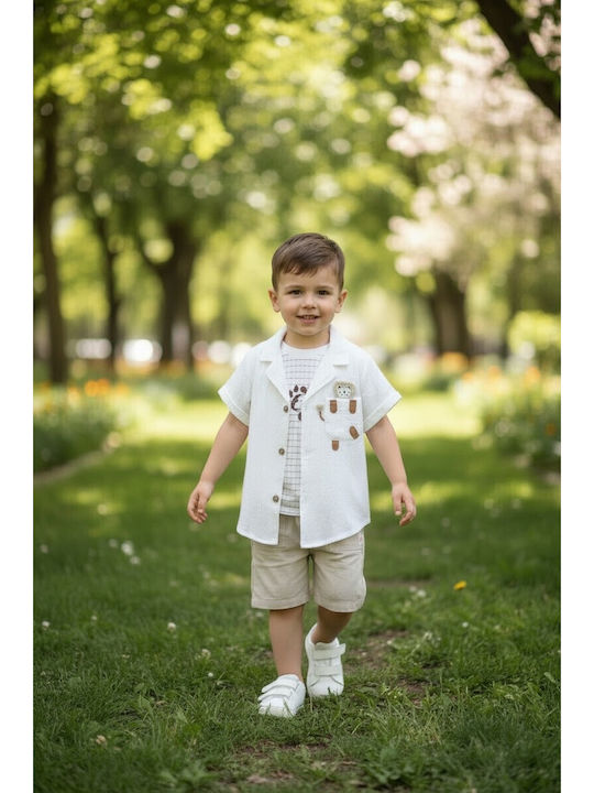 Set De Îmbrăcăminte Pentru Copii Cu Pantaloni Scurți Vară 3 Bucăți Bej