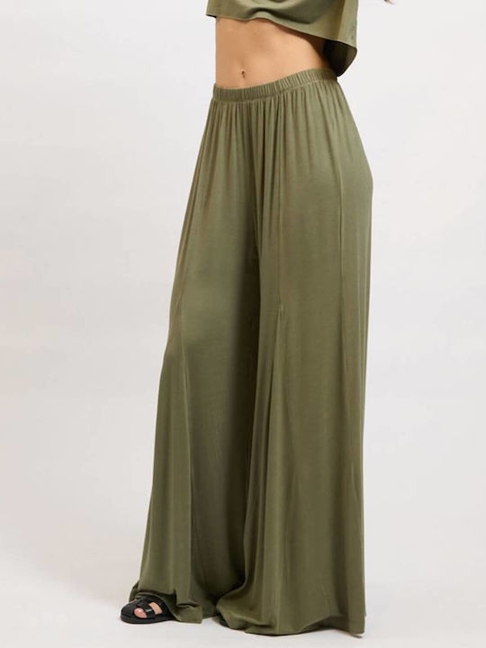 Collectiva Noir Women's Fabric Trousers Loose Fit Green