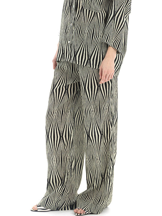 Women's High Rise Cotton Pantaloons in Straight Leg Style Black-Green