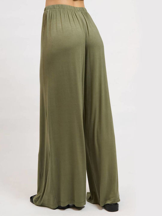 Women's Fabric Trousers in Loose Fit Green