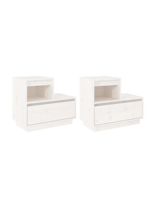 Noptiere din Lemn Masiv Albe 2buc 60x34x51cm