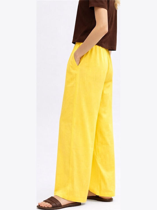 Women's Pantaloons with Rubber Band Striped Yellow