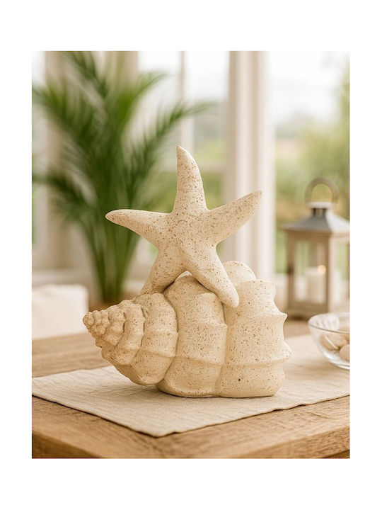 Decorative Seashell Starfish Polyester Ecru Color 18x13x21.2cm