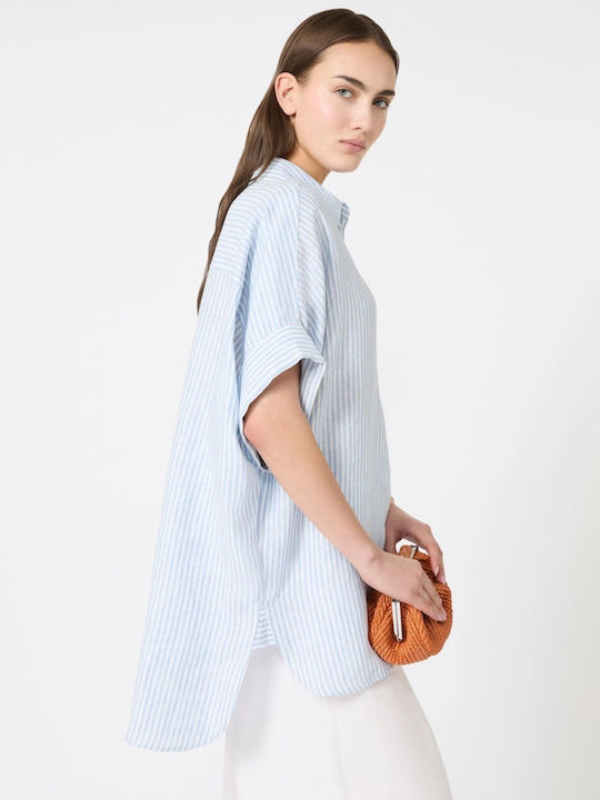 Long Sleeve Women's Linen Shirt Light Blue