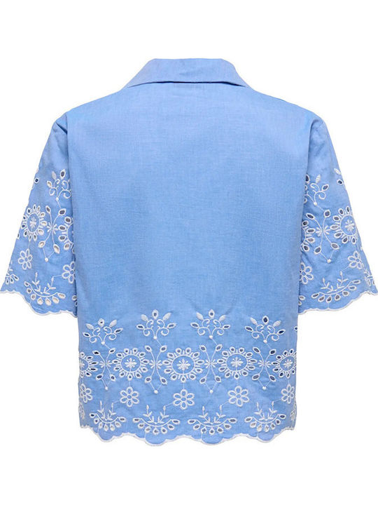 Short Sleeve Women's Denim Shirt Light Blue