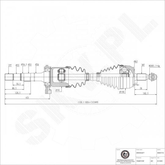 Jumătate De Axă De Transmisie VW California Multivan Transportator Față Dreapta 7e0407276p