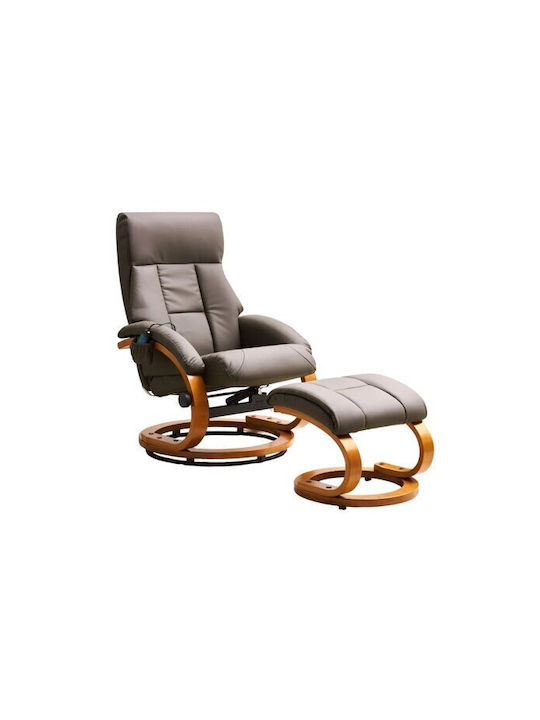 Berwyn 877 Πολυθρόνα Relax Massage Περιστρεφόμενη με Υποπόδιο από Δερματίνη Καφέ 44x48x46cm