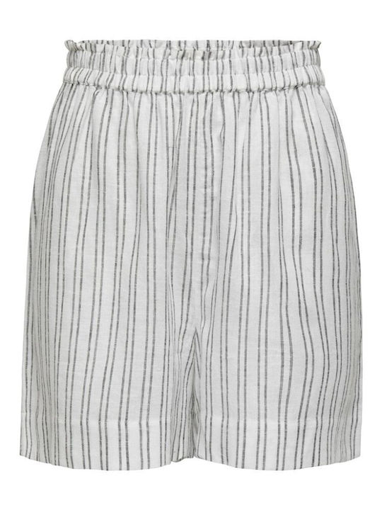 Damen Leinen Hohe Taille Shorts Weiß